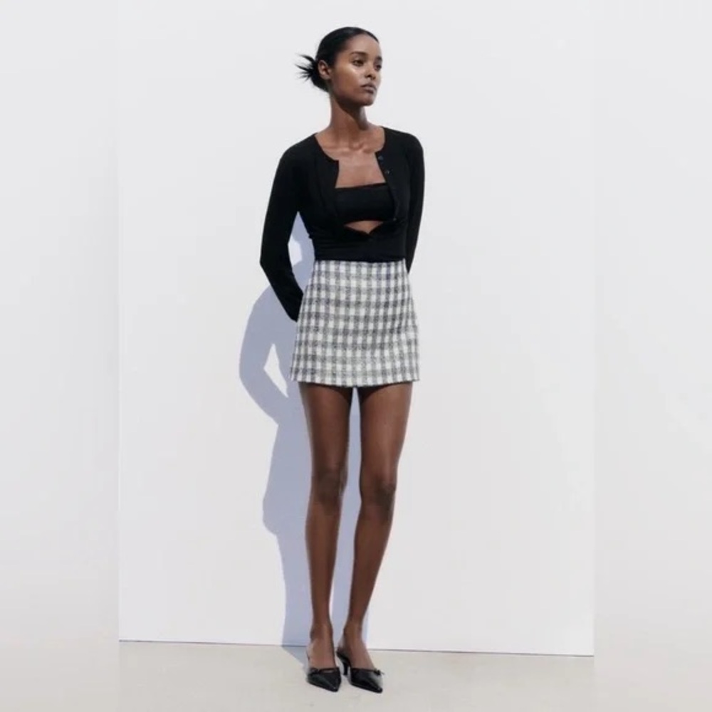 Zara plaid metallic black and white skort